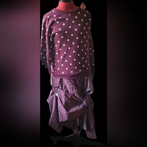 LA Upcycled Old Navy Asymmetrical Dress in Burgundy and White